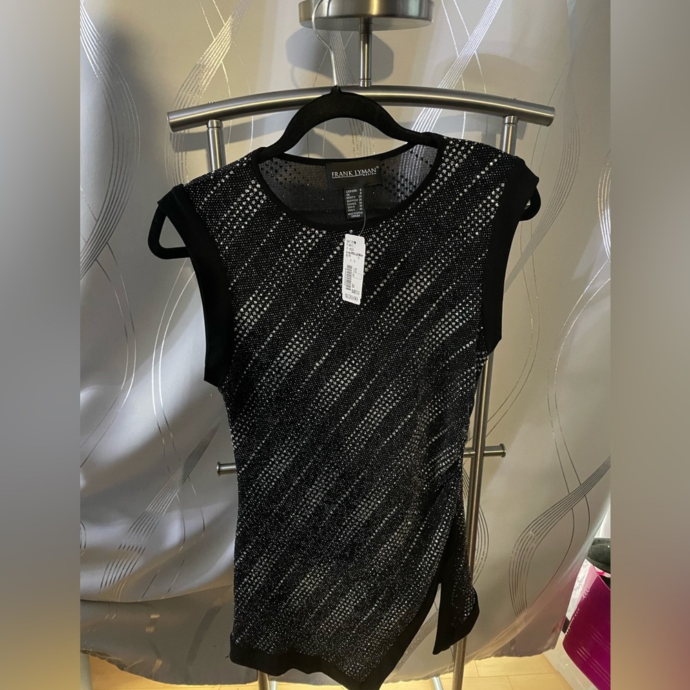 Frank Lyman Design NEW Black and Silver Rhinestone  Tank Top